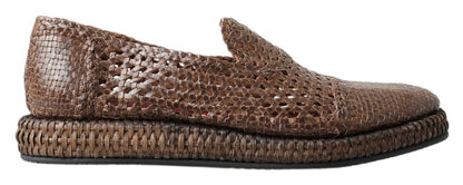 Dolce & Gabbana Elegant Leather Slipper Loafers in Brown