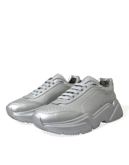 Dolce & Gabbana Elegant Silver Calfskin Leather Sneakers