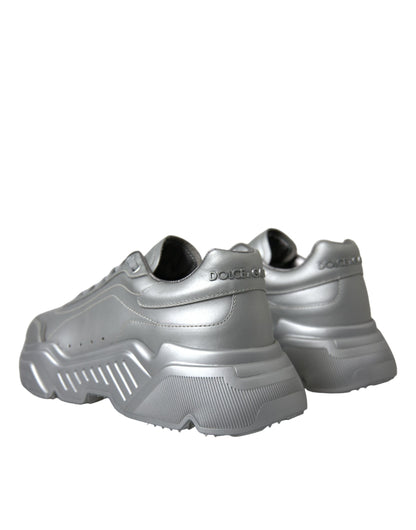 Dolce & Gabbana Elegant Silver Calfskin Leather Sneakers