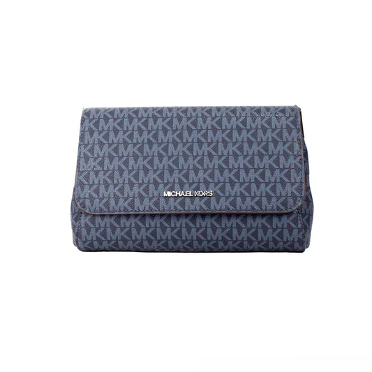 Michael Kors Jet Set Medium Navy Blue PVC Convertible Pouchette Crossbody Bag