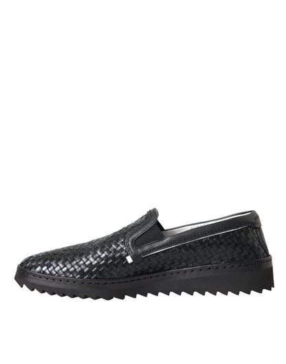 Dolce & Gabbana Black Woven Buffalo Leather Men Loafers Shoes