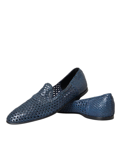 Dolce & Gabbana Blue Woven Leather Slip On Loafers Men Shoes