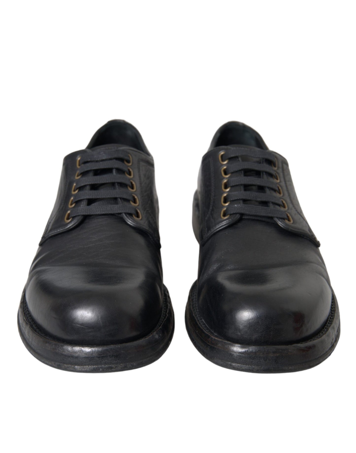 Dolce & Gabbana Black Horse Leather Derby Men Dress Shoes