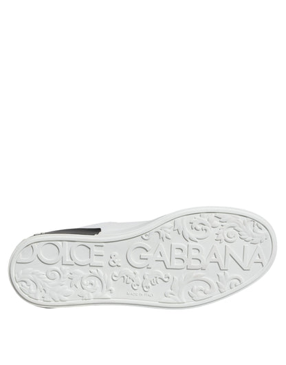 Dolce & Gabbana Black Leather Logo Portofino Sneaker Shoes