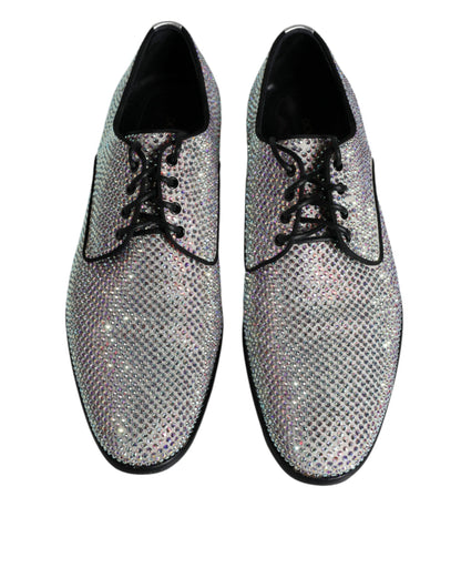 Dolce & Gabbana Silver Leather Rhinestones Derby Dress Shoes