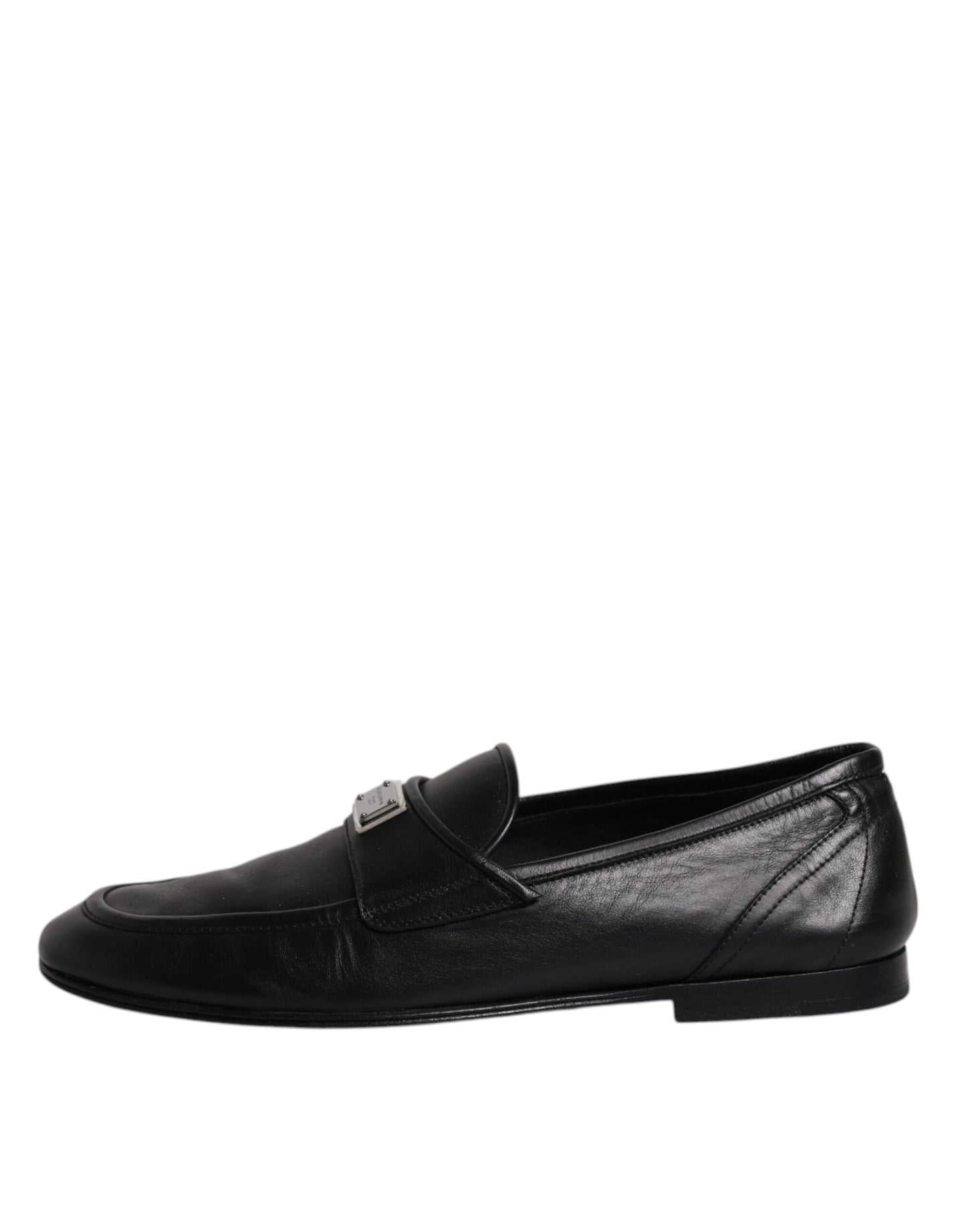 Dolce & Gabbana Black Leather Logo Slip On Men Loafers Shoes