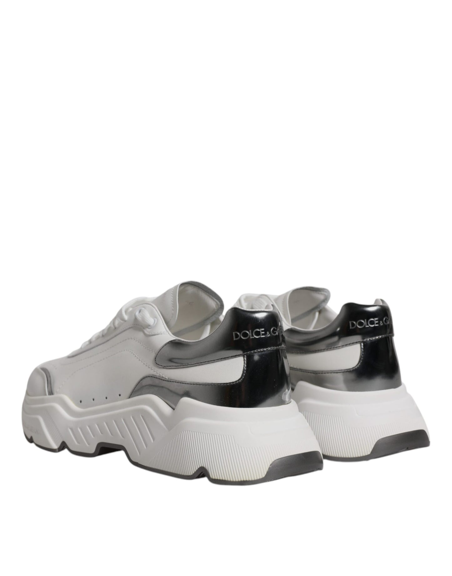 Dolce & Gabbana White Silver DAYMASTER Leather Sneakers Shoes