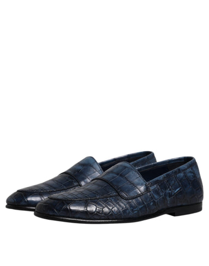 Dolce & Gabbana Blue Exotic Leather Moccasin Slip On Shoes