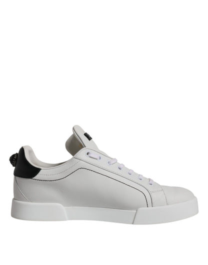 Dolce & Gabbana White Black Leather Low Top Men Sneakers Shoes