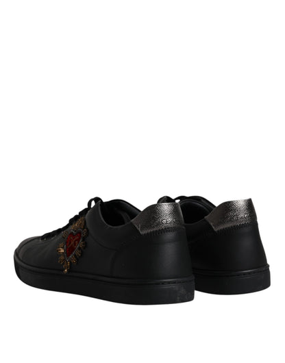 Dolce & Gabbana Black Leather London Heart Men Sneakers Shoes