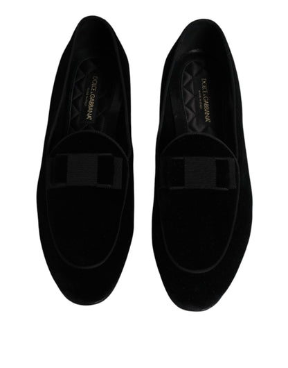 Dolce & Gabbana Black Velvet Loafers Formal Men Dress Shoes