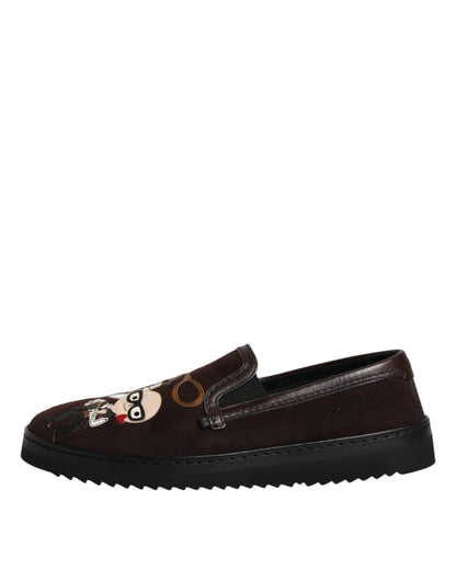 Dolce & Gabbana Brown Suede DG Family Slip On Flats Shoes